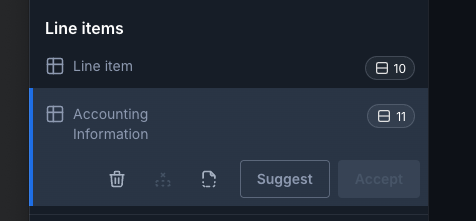 screenshot showing the line items section and the account coding block underneath