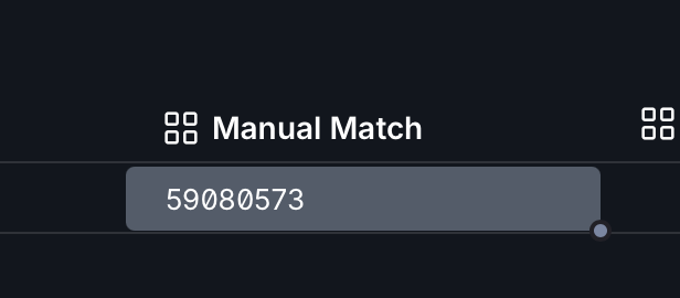 image showing the rossum screen with an unmatched data line having the transaction number added to the manual match field