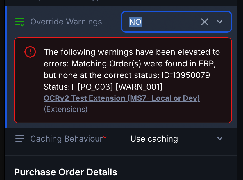 image showing warning message on the override warnings box