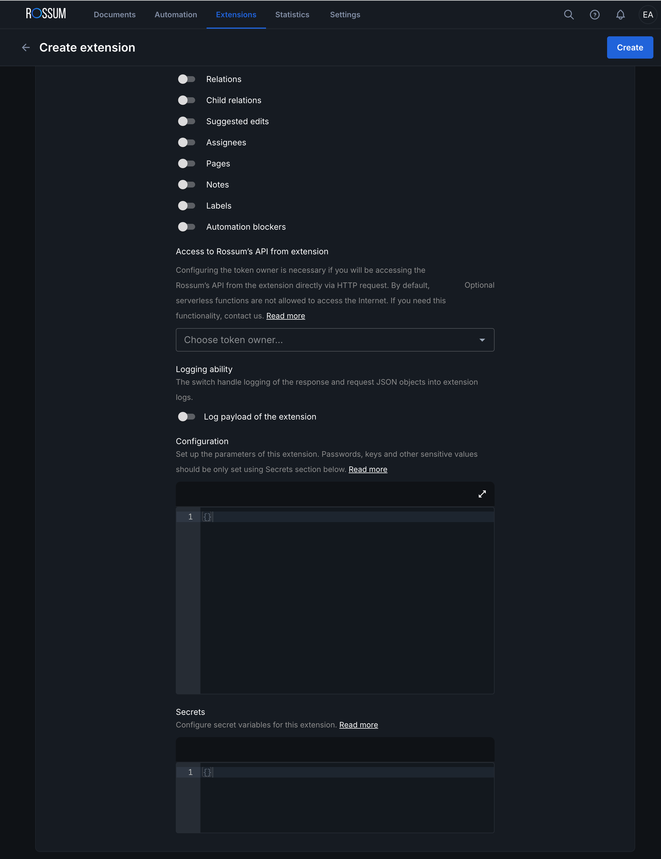 Create Extension Form